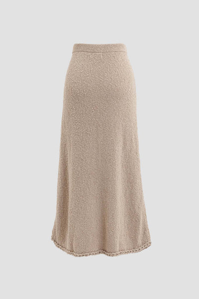 BRAIDED-TRIM SWEATER MIDI SKIRT: BEIGE