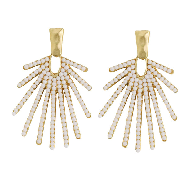 White Sunburst Statement Drop Earrings