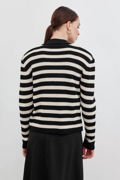 Striped Knit Cardigan Black: SDT