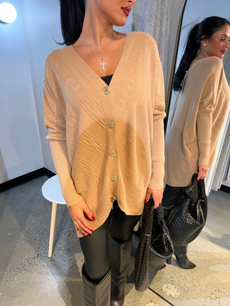 Paris V Neck gold button cardi sweater