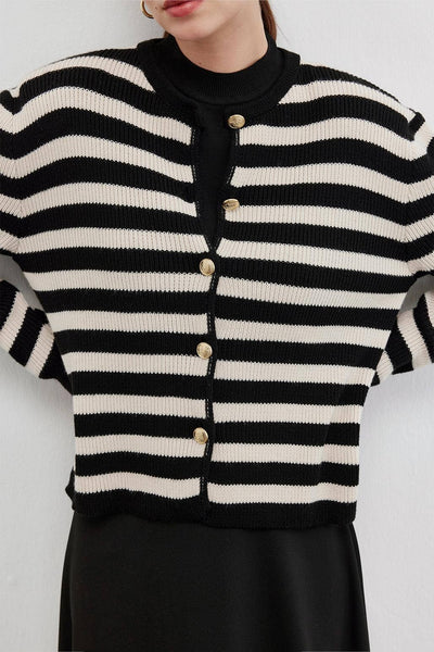 Striped Knit Cardigan Black: SDT