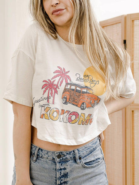 The Beach Boys Postcard Off White Cropped Graphic Tee