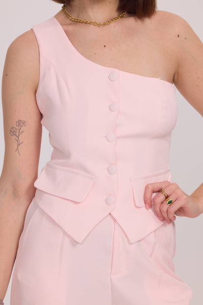 Asymmetrical Sleeveless Vest in Pink