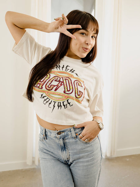 ACDC High Voltage Flower Off White Cropped Graphic Tee