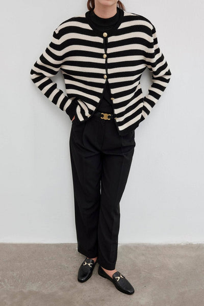 Striped Knit Cardigan Black: SDT