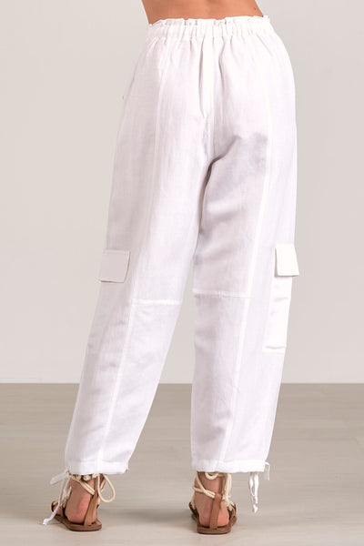 White Linen Cargo Pant