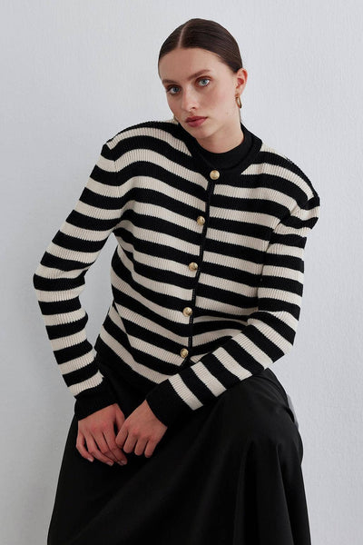 Striped Knit Cardigan Black: SDT