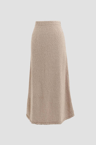 BRAIDED-TRIM SWEATER MIDI SKIRT: BEIGE