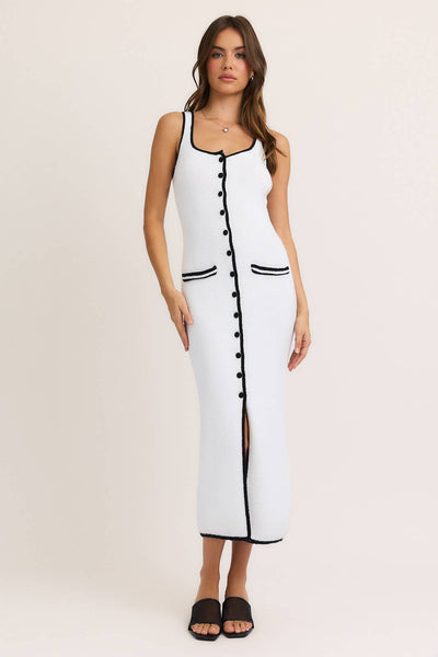 NICOLA BUTTON UP SLEEVELESS MAXI KNIT DRESS