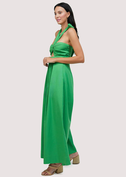 Radiance Jumpsuit - Green Cotton Blend Summer Front Cut-Out