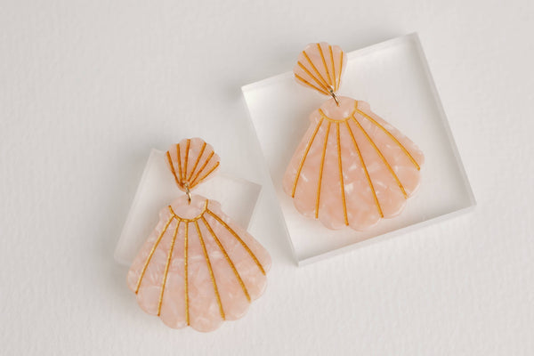 Pink Tortoise Statement Shell Earrings