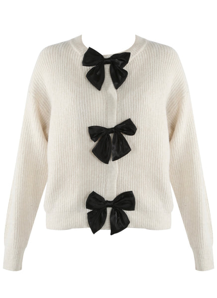 Knit Cardigan with Black Bows Cream 129