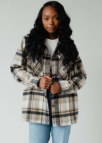 Black, Navy, Tan & Cream Plaid Jacket