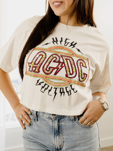 ACDC High Voltage Flower Off White Cropped Graphic Tee