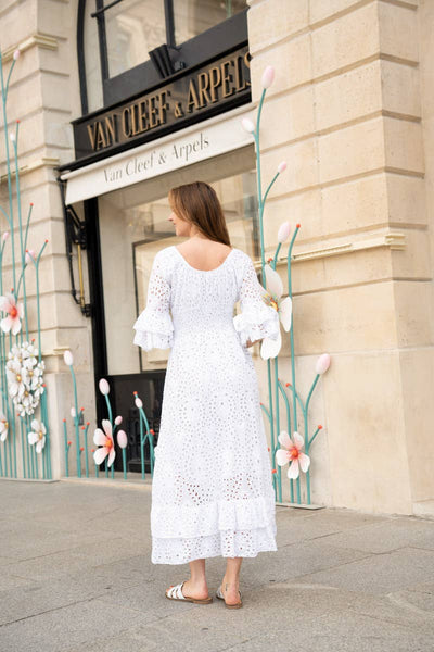 English embroidery smocked long dress White