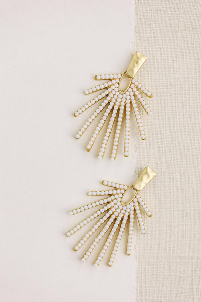 White Sunburst Statement Drop Earrings