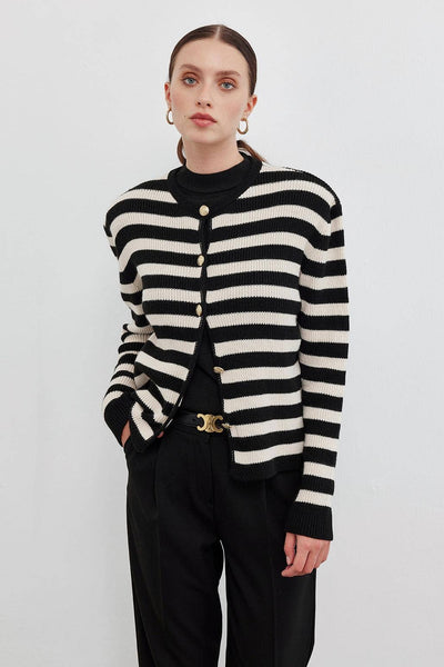 Striped Knit Cardigan Black: SDT