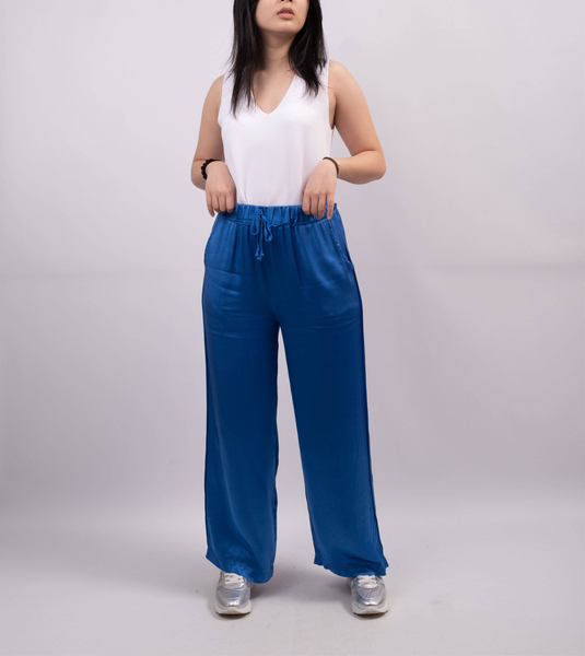 Satin viscose pants 1585771: Navy Blue