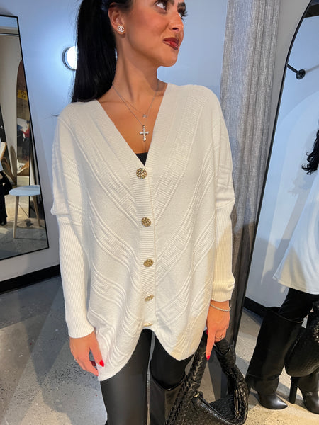 Paris V Neck gold button cardi sweater