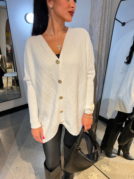 Paris V Neck gold button cardi sweater