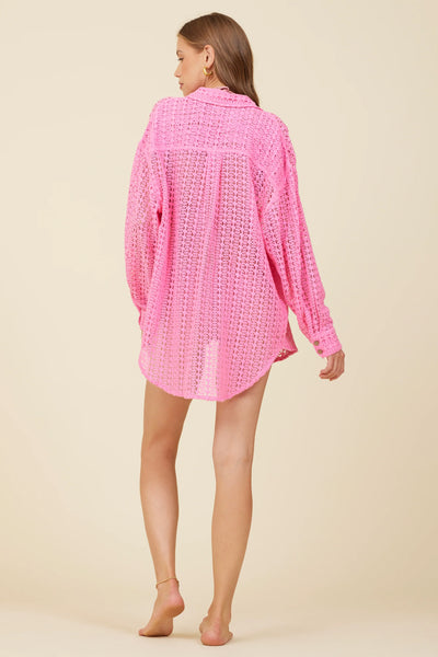 Hot Pink Vertical Stripe Button Up