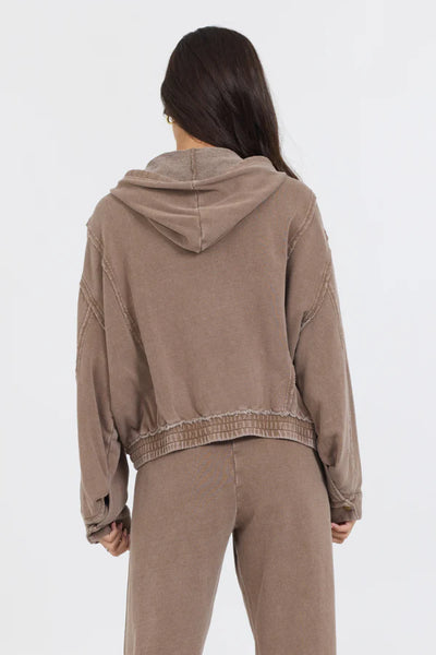 WASHED MOCHA GARMENT DYE FRENCH TERRY ZIP UP HOODIE