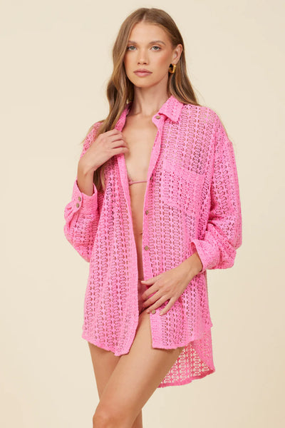 Hot Pink Vertical Stripe Button Up