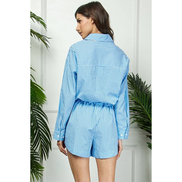 Poplin Stripe Shirt Romper