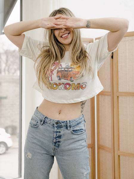 The Beach Boys Postcard Off White Cropped Graphic Tee