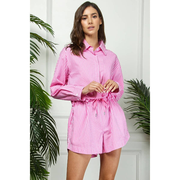 Poplin Stripe Shirt Romper