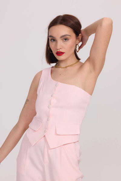 Asymmetrical Sleeveless Vest in Pink