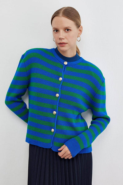 Striped Knit Cardigan Green: SDT