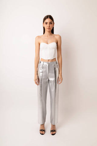 Lupe Faux Leather Metalic Straight Pant