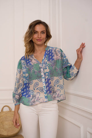 Saint Tropez printed silk shirt - Almond blue