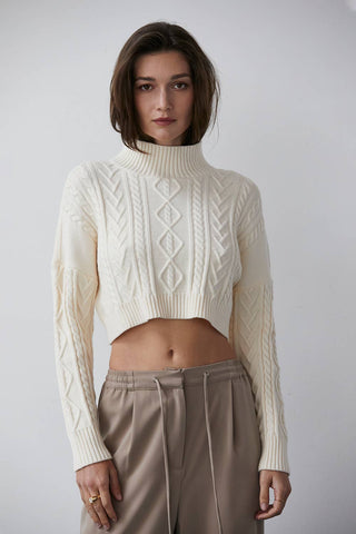 Ralphie Cable Knit Turtle Neck Crop Sweater