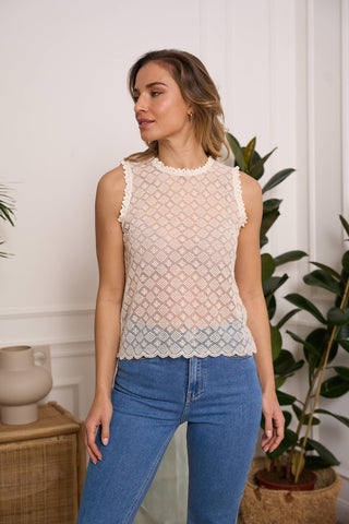 Charlie semi-transparent lace top Ecru