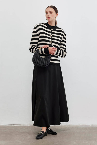 Striped Knit Cardigan Black: SDT